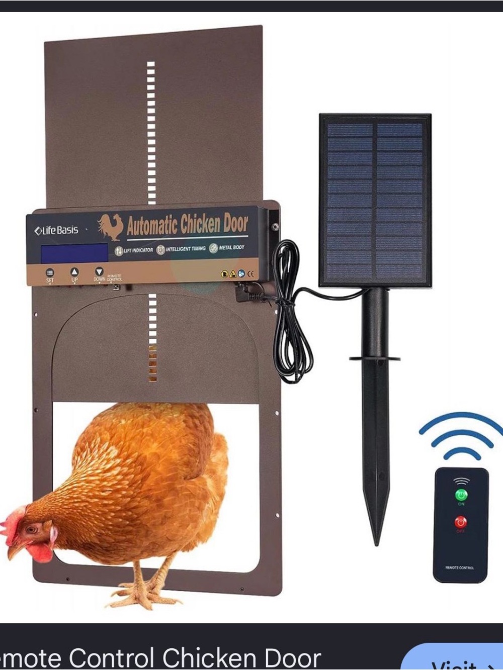 Brown Automatic Chicken Door with Solar Panel & Remote